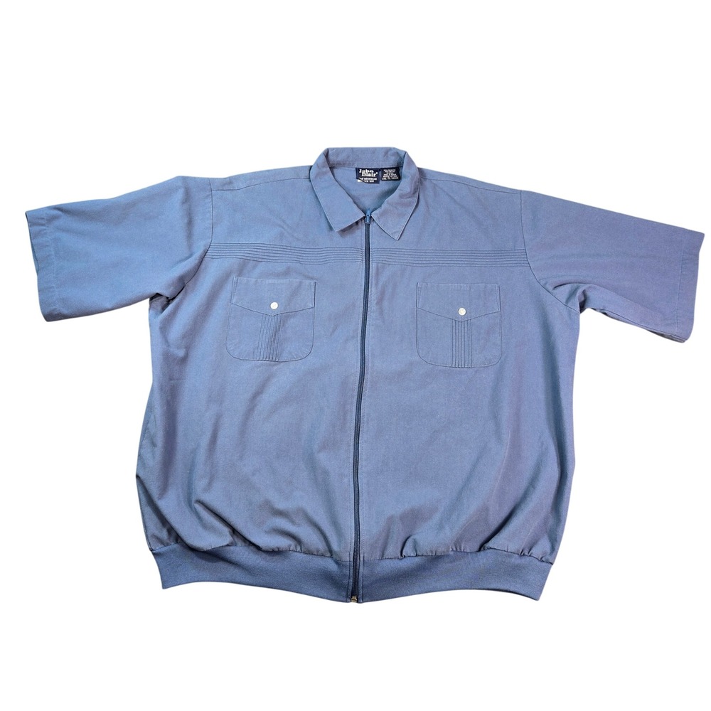 John Blair Mens Size 2XL Blue Short Sleeve Full Zip Pintuck Pleated Pocket Shirt